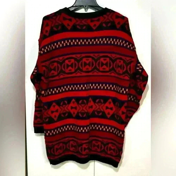 Vintage Diana Marco 90s Red Green Knit Tunic Holiday Long Sleeve Sweater Large - Picture 4 of 12